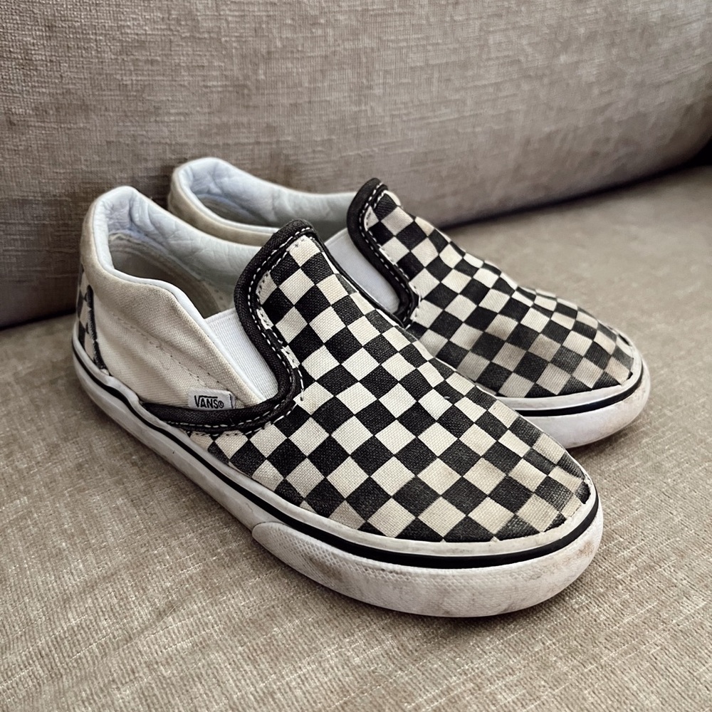 Vans Kids Checkered Slip-On Shoes - Black and White